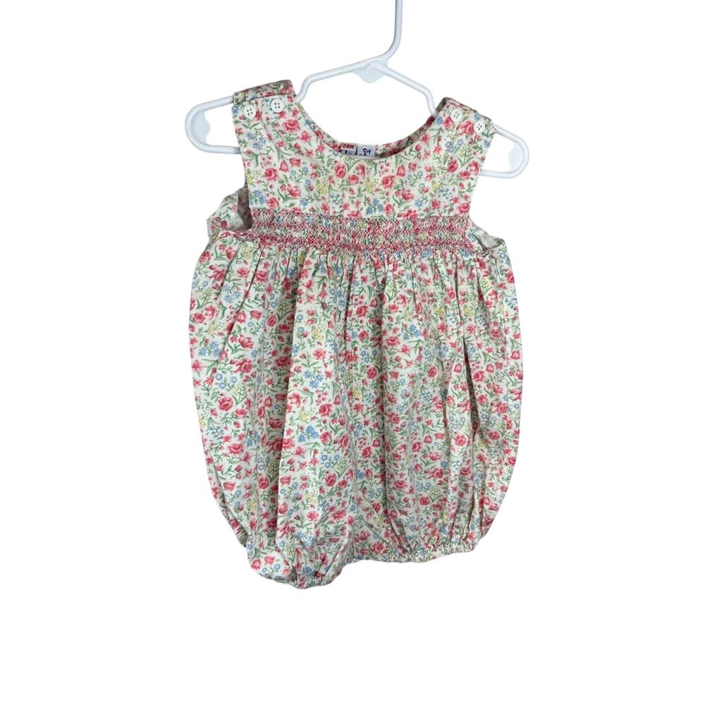 Vintage 90s Orient Expressed Pink Floral Bubble Romper Size 24 Months